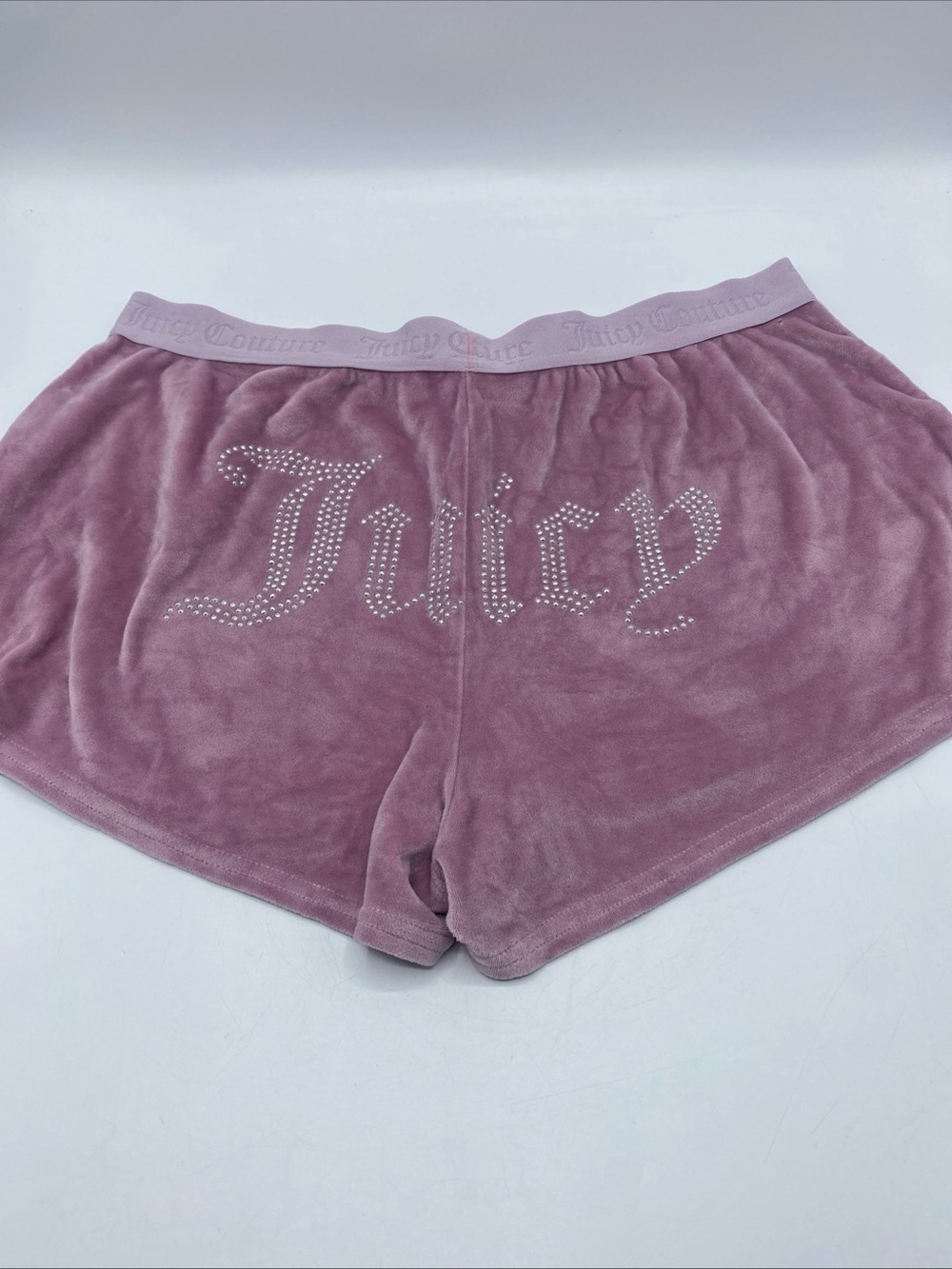 Juicy Couture Rhinestone Velour Shorts Mauve Velvet Large Bling Embellished Y2K